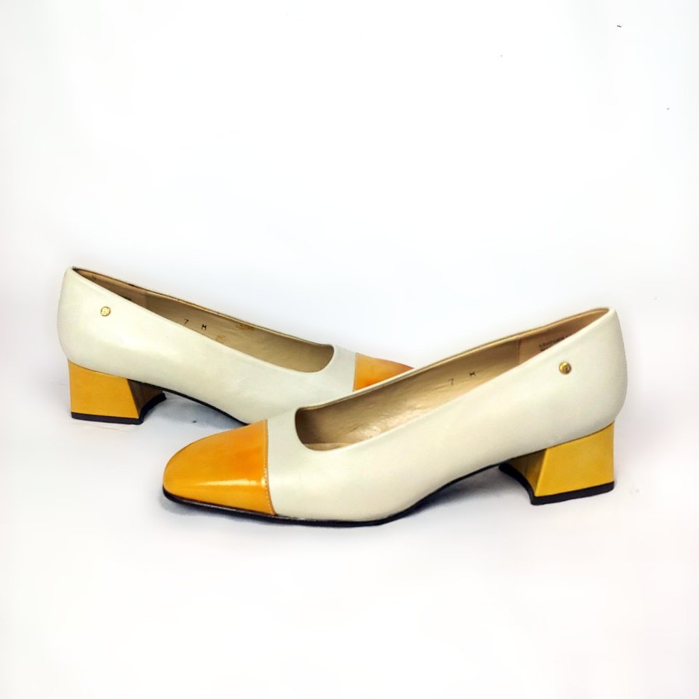 Etienne Aigner two-tone orange cream leather shoes - Picture 1 of 5